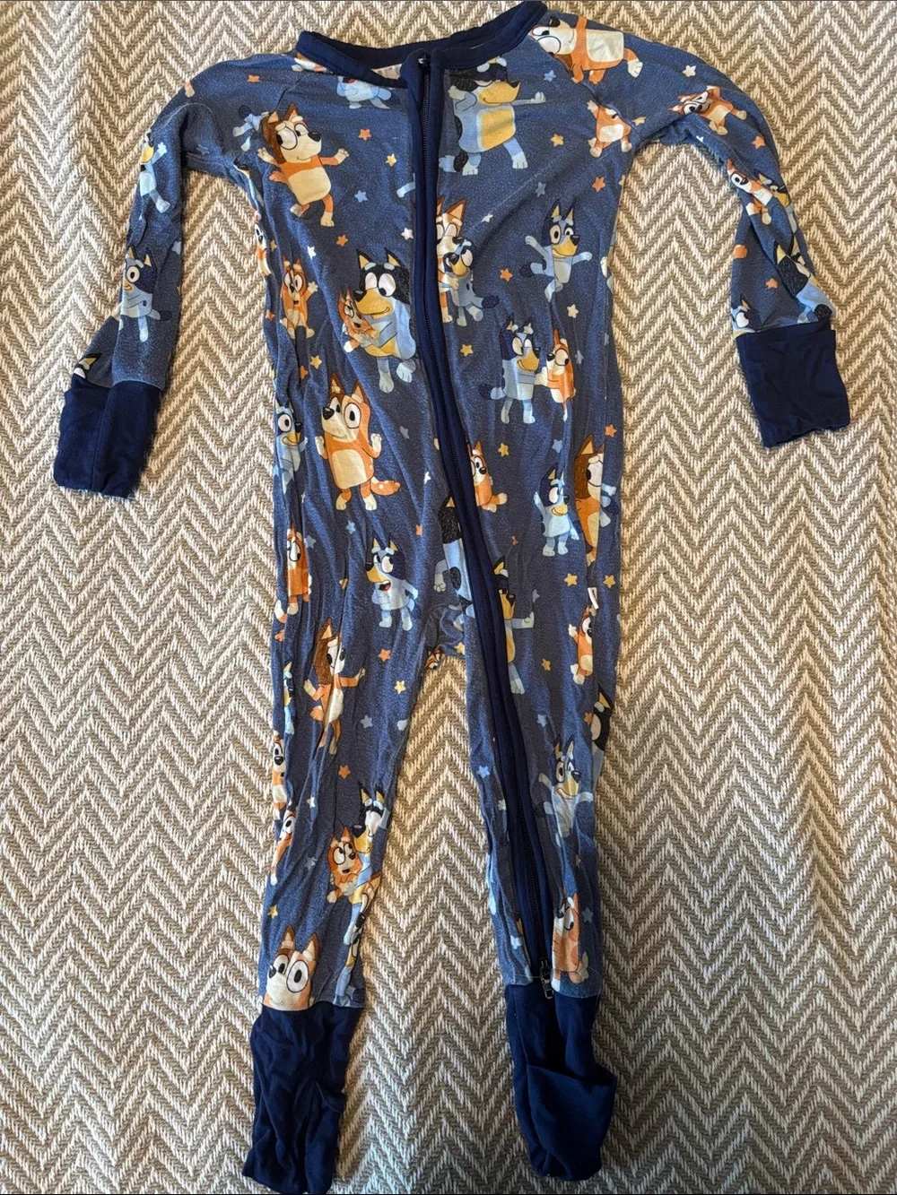 Little Sleepies Navy Blue Footed One-Piece Pajamas with Cartoon Characters